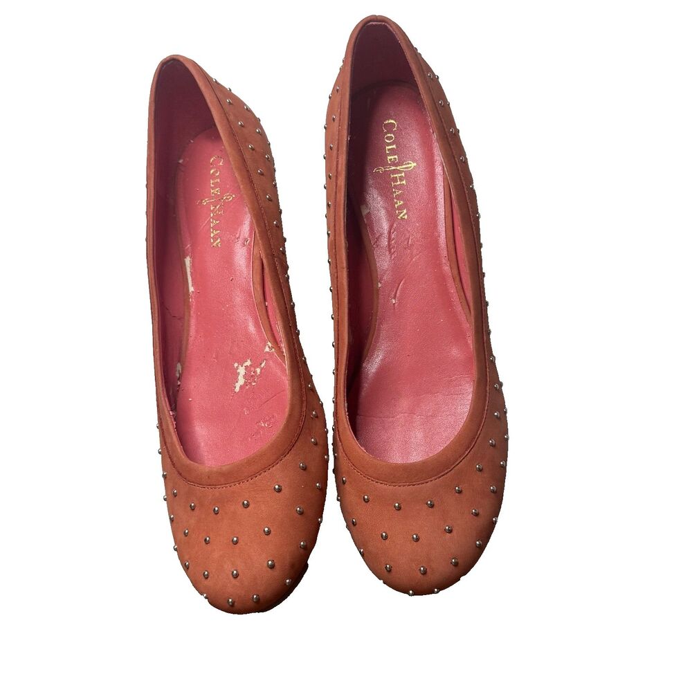 Cole Haan Ballet Flats 9.5B Rust Orange Studded Leather Slip On Flats EUC